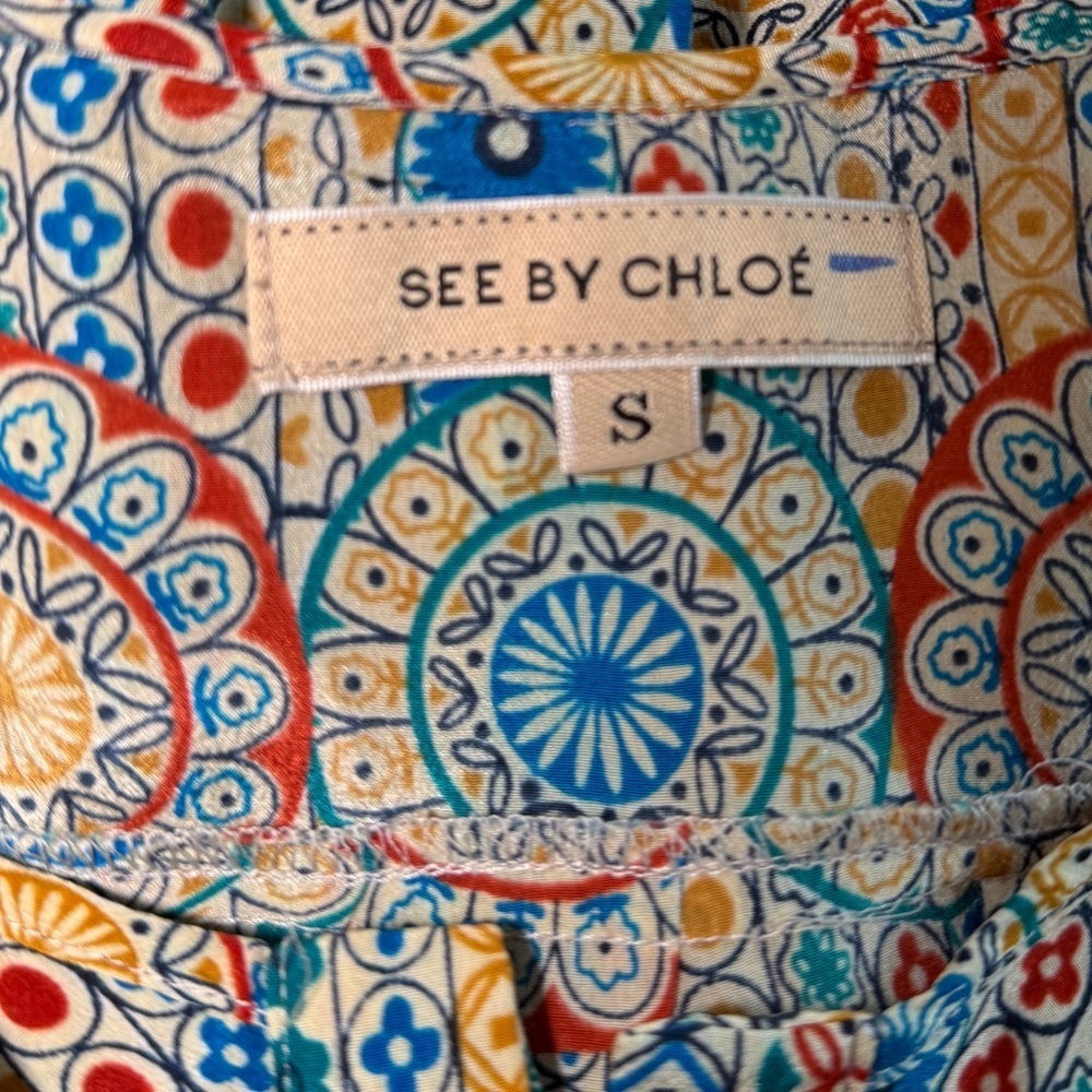See by Chloe geometric pattern long sleeve silk mini dress - Picture 6 of 9